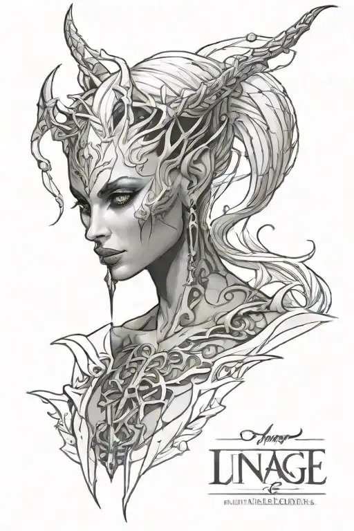 I am a client, you are a professional tattoo artist. Generate me a sketch for the game Lineage 2. Sexy dark elf tattoo design idea
