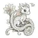small cute dragon combined with a fish and a tree trunk tattoo design idea