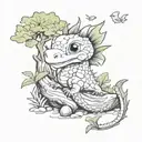 small cute dragon combined with a fish and a tree trunk tattoo design idea
