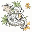 small cute dragon combined with a fish and a tree trunk tattoo design idea