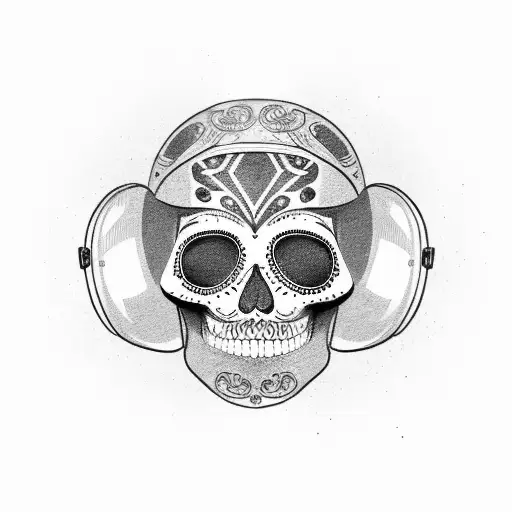 Mexican sugar skull wearing a motorcycle helmet tattoo design idea