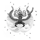 Scorpion with Phoenix wings surrounded by a stormy night sky tattoo design idea
