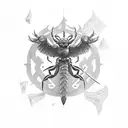 Scorpion with Phoenix wings surrounded by a stormy night sky tattoo design idea