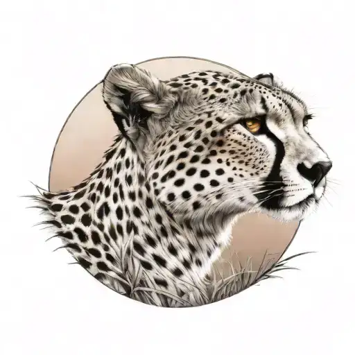 cheetah looking right with African Savannah in the background  tattoo design idea