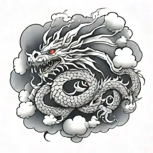 gray dragon, storm clouds tattoo design idea