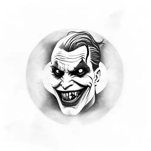 A tattoo of the Joker from movies with a yin yang symbol behind him, symbolizing the duality of chaos and order tattoo design idea