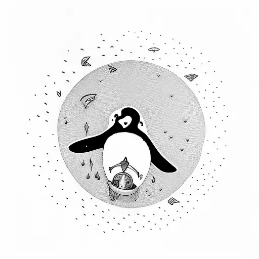 penguin with surfboard with words Be Happy tattoo design idea