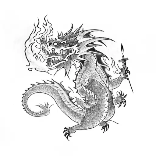 Dotwork "Dragon Blowing Fire Around Arm" Tattoo Idea BlackInk AI