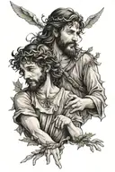 Jesus and peter pan holding tattoo design idea