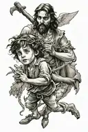 Jesus and peter pan holding tattoo design idea