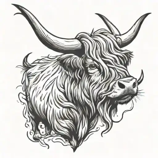 highland cow with a scorpion on its head  tattoo design idea