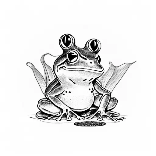 frog near mushrooms and dnd tattoo design idea