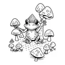 Frog playing with dnd dice in a field of wild mushrooms tattoo design idea