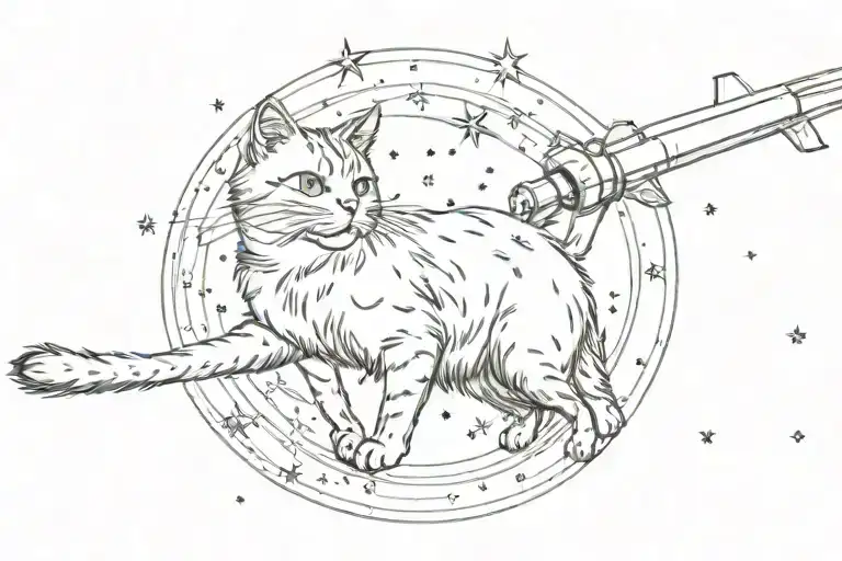 cat and comet soaring tattoo design idea