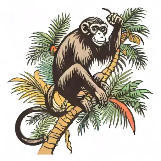 monkey climbing palm tree tattoo design idea