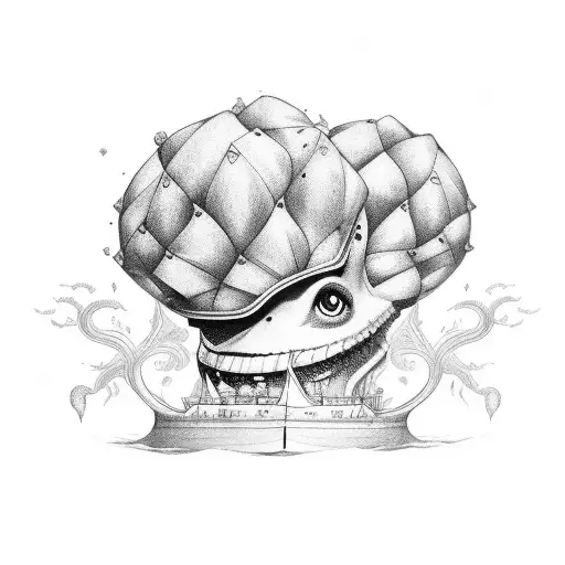  onda gigante com a caravela, e o cracker polvo gigante tentando segurar a caravela  tattoo design idea