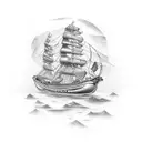  onda gigante com a caravela, e o cracker polvo gigante tentando segurar a caravela  tattoo design idea