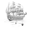  onda gigante com a caravela, e o cracker polvo gigante tentando segurar a caravela  tattoo design idea