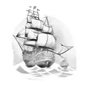  onda gigante com a caravela, e o cracker polvo gigante tentando segurar a caravela  tattoo design idea