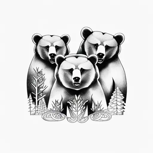 three bears in the forest tattoo design idea