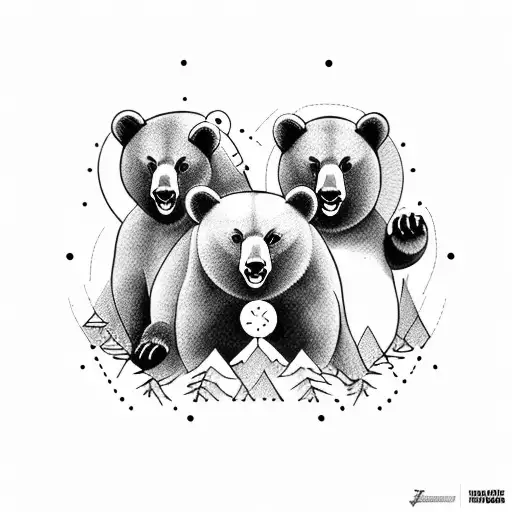 three bears in the forest tattoo design idea