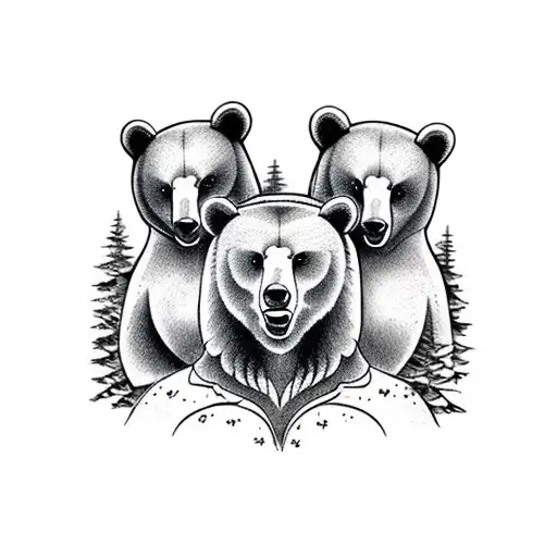 three bears in the forest tattoo design idea