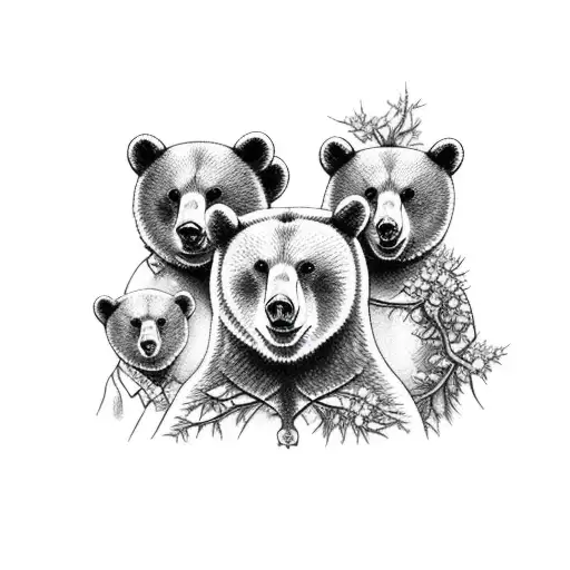 three bears in the forest tattoo design idea