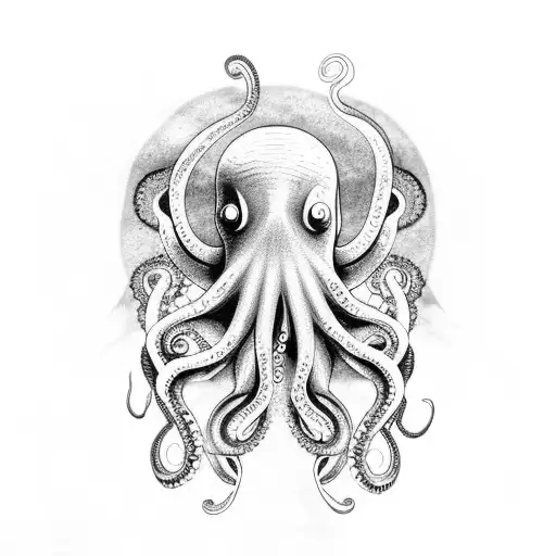 octopus legs with astronaut helment with nebula colors in the background tattoo design idea