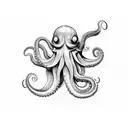 octopus legs with astronaut helment with nebula colors in the background tattoo design idea