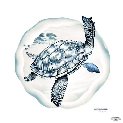 sea turtle with an elephant, jellyfish and a dolphin in the shell tattoo design idea