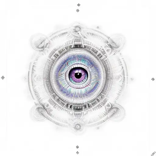 an eye in the middle of the chest and from the eye rays go outwards like sunbeams from mandalas and in the sky with clou tattoo design idea