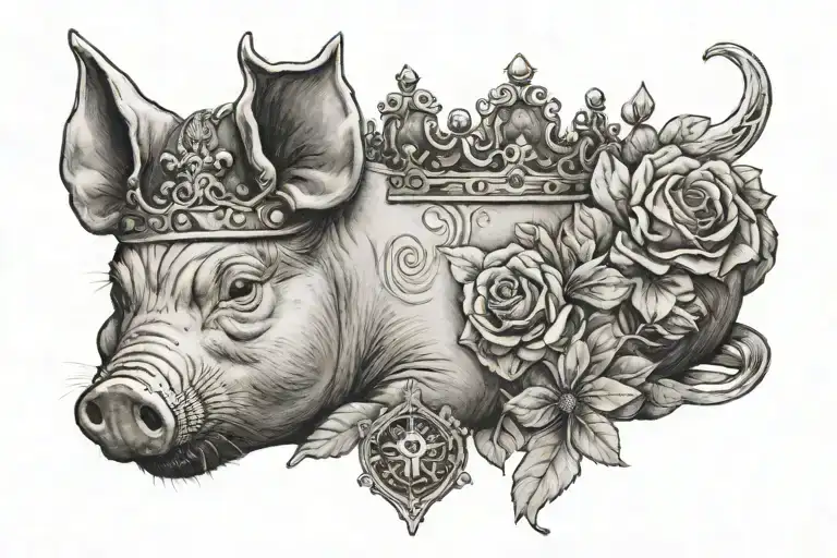 submissive tattoo featuring crown above pig sleeping tattoo design idea