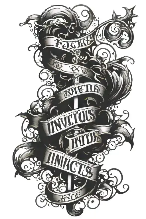 invictus text with black tattoo design idea