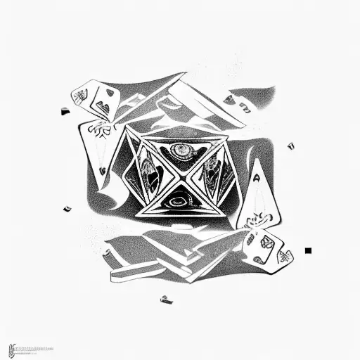 cash with fire and a dice symbolizing the gamble of wealth and success  tattoo design idea