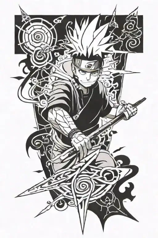 naruto kunai with shadows around and inside the kunai, Shikamaru doing the shadow control jutsu tattoo design idea