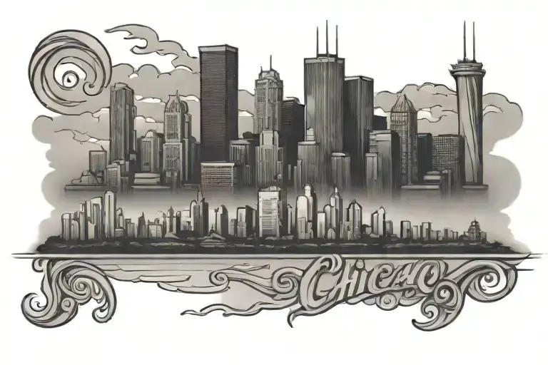 mom and son Chicago skyline tattoo design idea