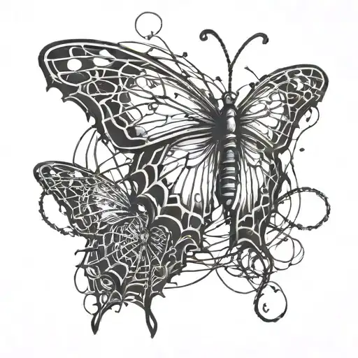 butterfly and barbed wire tattoo design idea