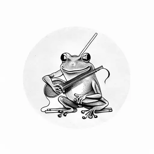 frog playing banjo smoking cigarette tattoo design idea