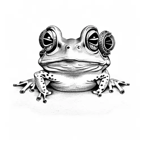 Victorian art frog playing banjo  tattoo design idea