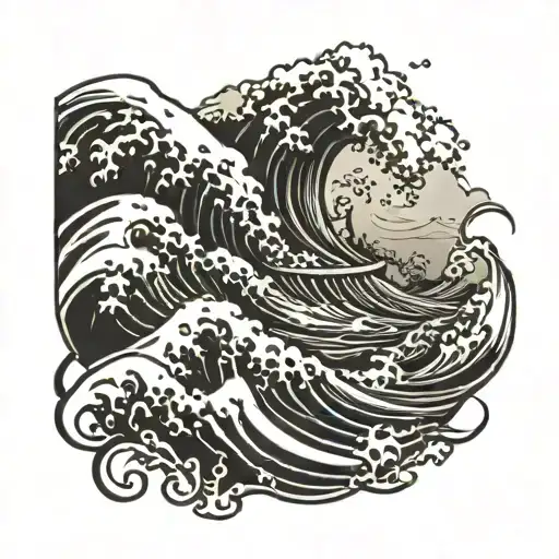 vulknut, tsunami wave crashing tattoo design idea