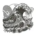 vulknut, tsunami wave crashing tattoo design idea