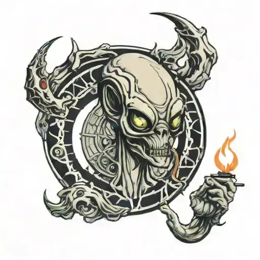 alien smoking tattoo design idea