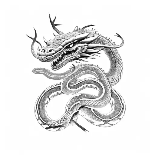 hydra like dragon and snake with multiple heads tattoo design idea