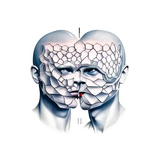two faces one on top of the other like a mask which is melting  tattoo design idea