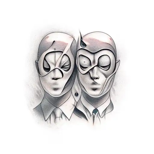 two faces one on top of the other like a mask which is melting  tattoo design idea