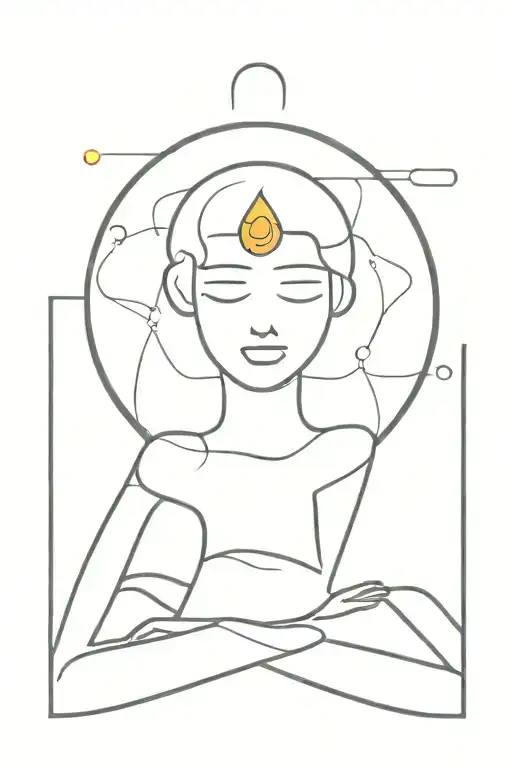 confused stick figure with arms crossed and halo above head tattoo design idea