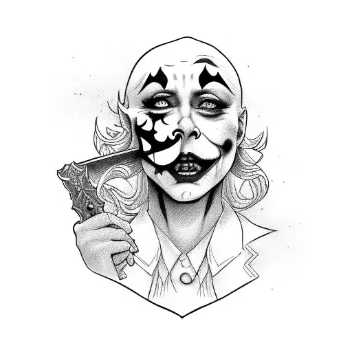 A Joker face with a twist: a woman licking a sword tattoo design idea
