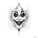 A mesmerizing dotwork tattoo showcasing a Joker face and a woman provocatively licking a sword tattoo design idea