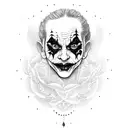Chicano-inspired Joker face woman with roses tattoo design idea