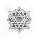 A dotwork representation of the Star of David surrounded by Jewish symbols tattoo design idea